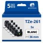 Pack de 5 Rubans compatible avec Brother TZe261- Texte noir sur fond blanc - Largeur 36 mm x 8 mètres Pack de 5 Rubans compatible avec Brother TZe261- Texte noir sur fond blanc - Largeur 36 mm x 8 mètres