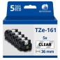 Pack de 5 Rubans compatible avec Brother TZe161- Texte noir sur fond transparent - Largeur 36 mm x 8 mètres Pack de 5 Rubans compatible avec Brother TZe161- Texte noir sur fond transparent - Largeur 36 mm x 8 mètres