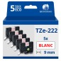 Pack de 5 Rubans compatible avec Brother TZe222 - Texte rouge sur fond blanc - Largeur 9 mm x 8 mètres Pack de 5 Rubans compatible avec Brother TZe222 - Texte rouge sur fond blanc - Largeur 9 mm x 8 mètres