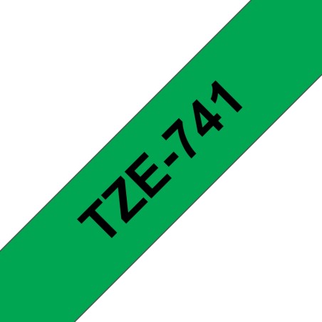 Pack de 5 Rubans compatible avec Brother TZe741 - Texte noir sur fond vert - Largeur 18 mm x 8 mètres