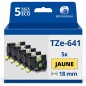 Pack de 5 Rubans compatible avec Brother TZe641 - Texte noir sur fond jaune - Largeur 18 mm x 8 mètres Pack de 5 Rubans compatible avec Brother TZe641 - Texte noir sur fond jaune - Largeur 18 mm x 8 mètres