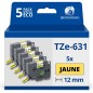 Pack de 5 Rubans adhésifs compatible avec Brother TZe631- Texte noir sur fond jaune - Largeur 12 mm x 8 mètres Pack de 5 Rubans adhésifs compatible avec Brother TZe631- Texte noir sur fond jaune - Largeur 12 mm x 8 mètres
