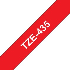 Pack de 5 Rubans adhésifs compatible avec Brother TZe435- Texte blanc sur fond rouge - Largeur 12 mm x 8 mètres