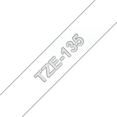 Pack de 5 Rubans adhésifs compatible avec Brother TZe135 - Texte blanc sur fond transparent - Largeur 12 mm x 8 mètres