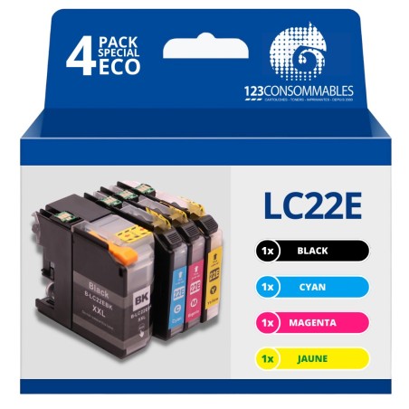 ✅ Pack compatible avec BROTHER LC-22e XL 4 cartouches couleur pack en stock