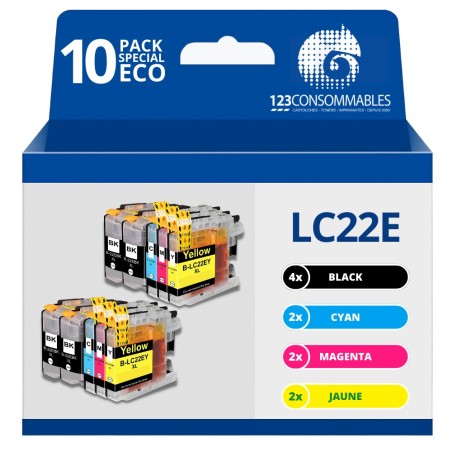 ✅ Pack compatible avec BROTHER LC-22e XL 10 cartouches couleur pack en stock