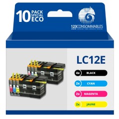 ✅ Pack compatible avec BROTHER LC-12e XL 10 cartouches couleur pack en stock