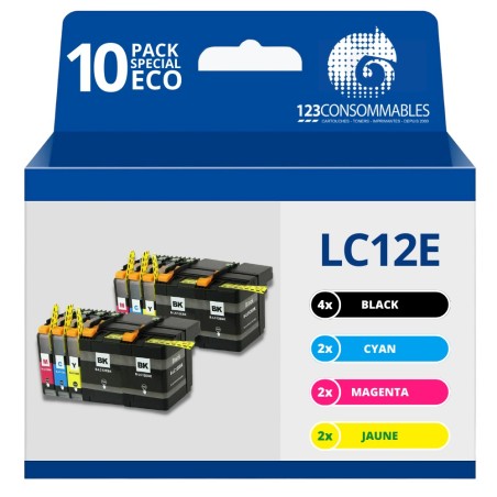 ✅ Pack compatible avec BROTHER LC-12e XL 10 cartouches couleur pack en stock