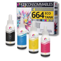 ✅ Pack compatible avec EPSON 664 ECOTANK, 4 bouteilles d'encre couleur pack en stock