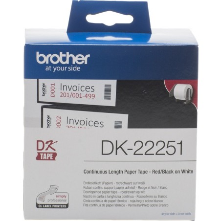 ✅ Brother étiquettes BROTHER DK-22251 - Largeur 62 mm x 15,24 mètres - Texte rouge et noir sur fond blanc en stock
