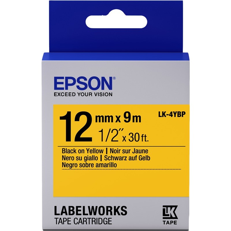Epson Ruban Pastel LK-4YBP noir sur jaune 12 mm Epson Ruban Pastel LK-4YBP noir sur jaune 12 mm