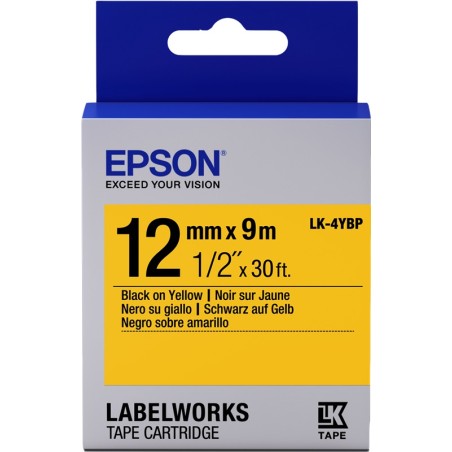 ✅ Epson Ruban Pastel LK-4YBP noir sur jaune 12 mm couleur Noir/jaune en stock