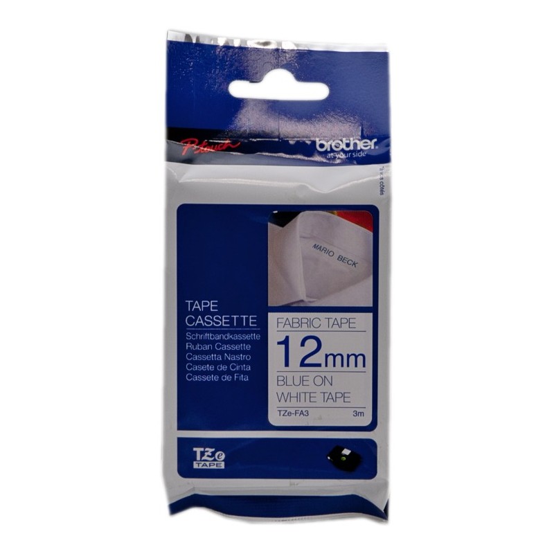 Brother TZe-FA3 (TZ-FA3) Ruban textile bleu sur blanc