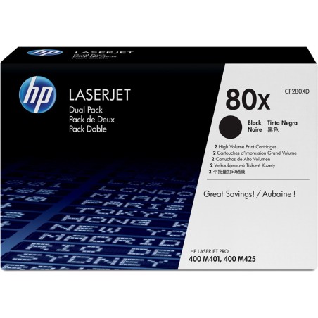 ✅ HP Toner 80X (CF280XD) Multipack Noir couleur Pack 2 noir en stock
