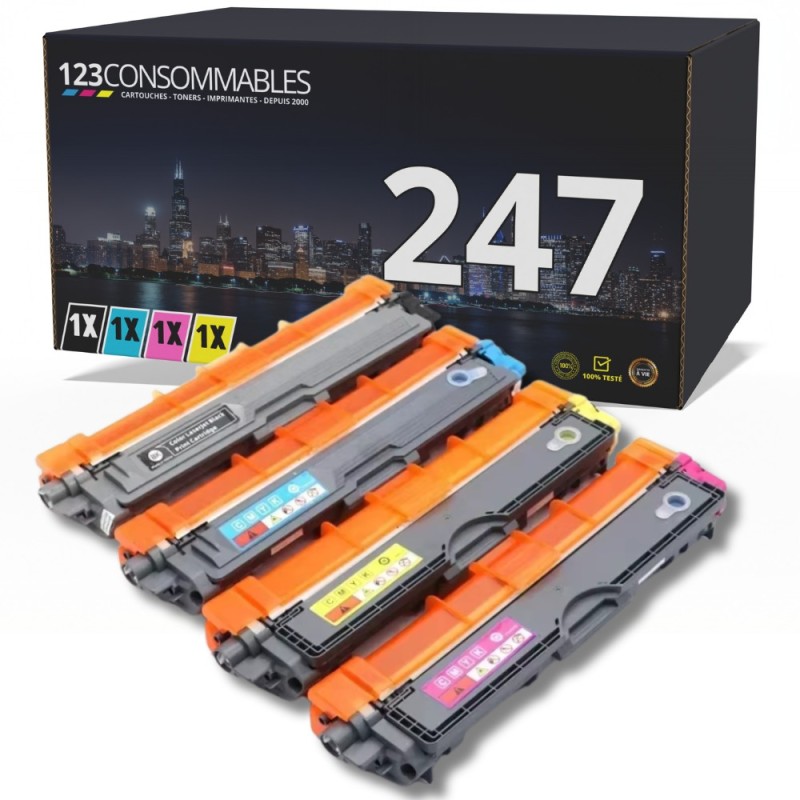 Pack 4 toners 123CONSOMMABLES compatible BROTHER TN-247 XL