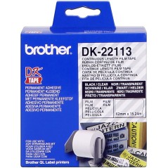 ✅ Brother Rouleau de film continu DK-22113 Noir sur transparent, 62 mm couleur Noir/transparent en stock