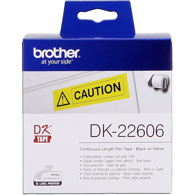 Brother Ruban film continu DK-22606 Noir sur jaune, 62 mm de large Brother Ruban film continu DK-22606 Noir sur jaune, 62 mm de large