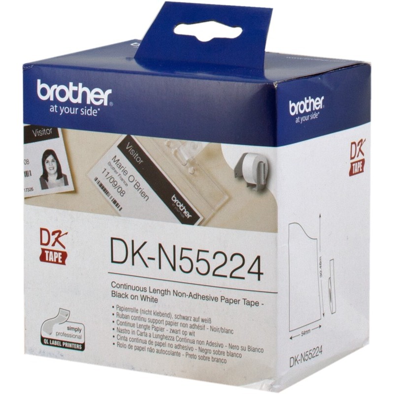 Brother Rouleau de papier continu sans adhésif DK-N55224 Noir sur blanc, 54 mm