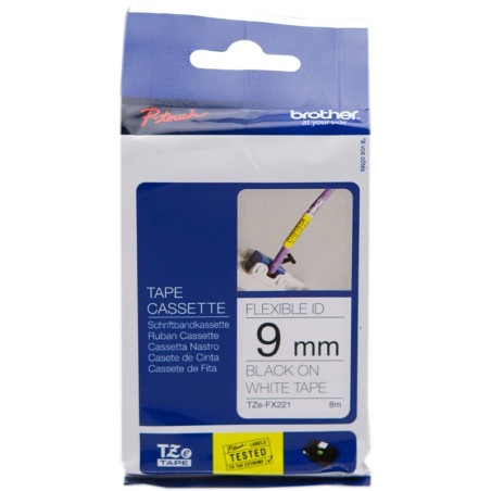✅ Brother TZe-FX221 (TZ-FX221) Ruban Noir sur blanc couleur Noir/blanc en stock