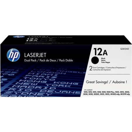 ✅ HP Toner 12A (Q2612AD) Multipack noir couleur Noir en stock