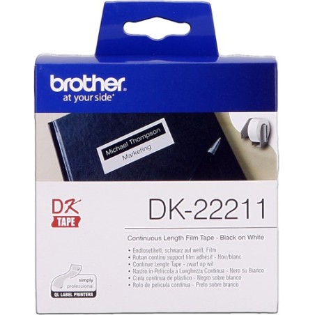 ✅ Brother Rouleau étiquettes DK-22211 Blanc, 29 mm x 15,24 m couleur Noir/blanc en stock