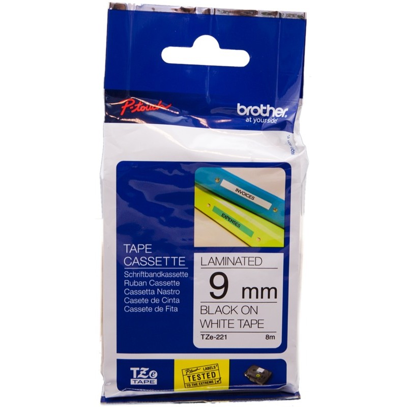 Brother TZe-221 (TZ-221) Ruban Noir sur blanc