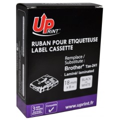 Ruban laminé UPrint noir/blanc 18 mm TZE-241