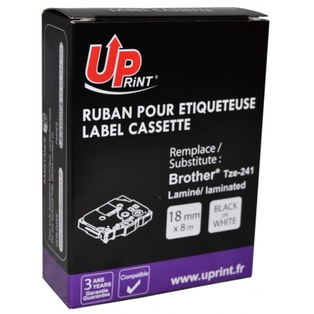 Ruban laminé UPrint noir/blanc 18 mm TZE-241