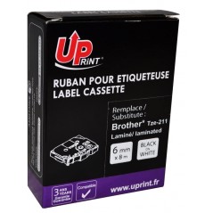 Ruban laminé UPrint noir/blanc 6 mm TZE-211