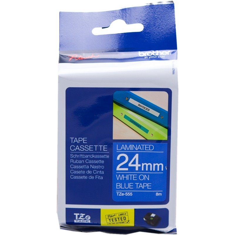 Brother TZe-555 (TZ-555) Ruban blanc sur bleu