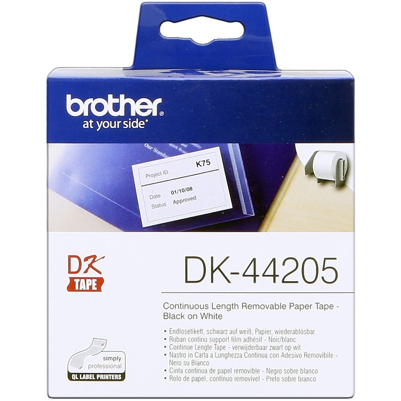Brother Rouleau de papier amovible DK-44205 Noir sur blanc, 62 mm de large