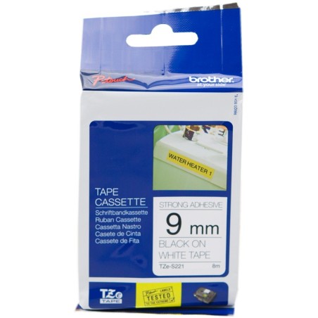 ✅ Brother TZe-S221 (TZ-S221) Ruban Noir sur blanc couleur Noir/blanc en stock