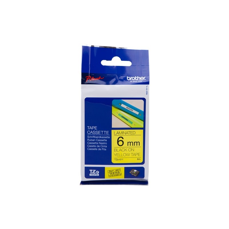 Brother TZe-611 (TZ-611) Ruban Noir sur jaune