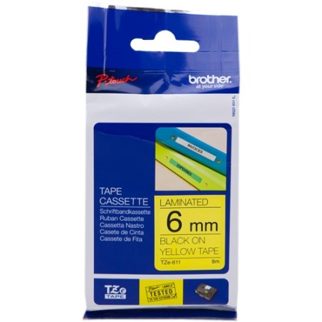 ✅ Brother TZe-611 (TZ-611) Ruban Noir sur jaune couleur Noir/jaune en stock