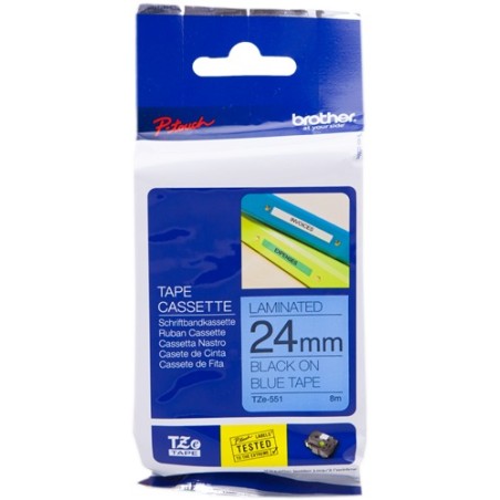 ✅ Brother TZe-551 (TZ-551) Ruban noir sur bleu couleur Noir/bleu en stock