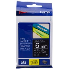 ✅ Brother TZe-315 (TZ-315) Ruban Blanc sur noir couleur Blanc/noir en stock