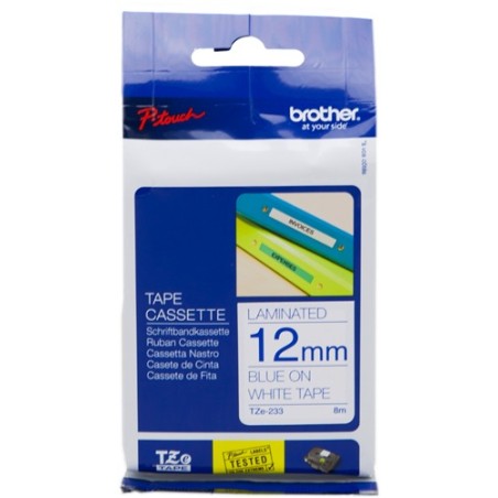 ✅ Brother ruban laminé bleu/blanc, 12 mm, TZe-233 couleur Bleu/blanc en stock