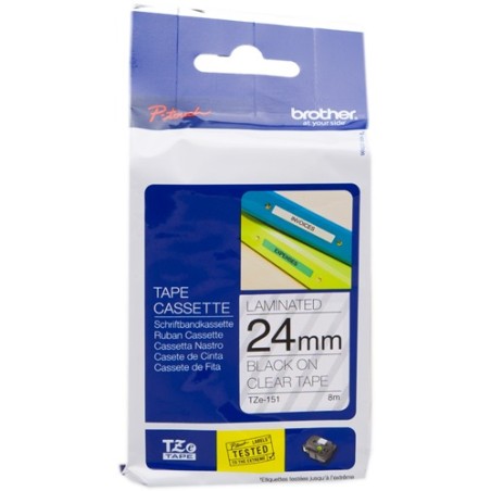 ✅ Brother TZe-151 (TZ-151) Ruban Noir sur transparent couleur Noir/transparent en stock