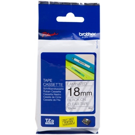 ✅ Brother TZe-141 (TZ-141) Ruban Noir sur transparent couleur Noir/transparent en stock