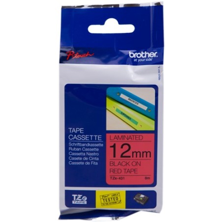 ✅ Brother ruban laminé noir/rouge 12 mm TZe-431 couleur Noir/rouge en stock
