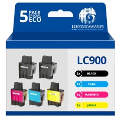 ✅ Pack compatible BROTHER LC900, 5 cartouches couleur BK+BK+C+M+Y en stock