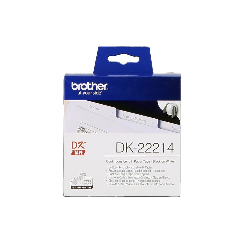 Brother Rouleau de papier continu DK-22214 Noir sur blanc, 12 mm de large Brother Rouleau de papier continu DK-22214 Noir sur blanc, 12 mm de large