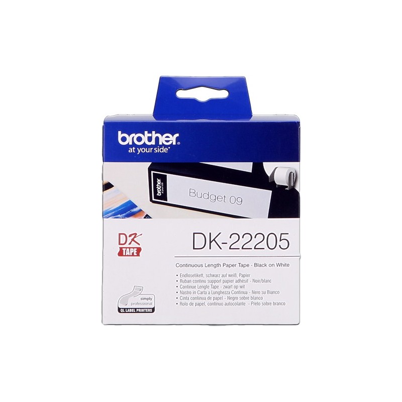 Brother Rouleau de papier continu DK-22205 Noir sur blanc, 62 mm de large Brother Rouleau de papier continu DK-22205 Noir sur blanc, 62 mm de large