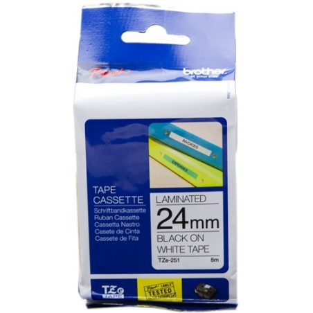 ✅ Brother TZe-251 (TZ-251) Ruban Noir sur blanc couleur Noir/blanc en stock