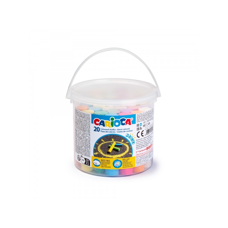 Carioca Lot de 20 Maxi Pots à Craie avec Poignée - Sans Poussière - Couleurs Vives - Lavable - Facile à Effacer - Différentes