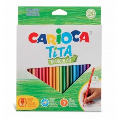 ✅ Carioca Tita Lot de 24 crayons triangulaires - Corps triangulaire - Couleurs vives et lavables - Écriture dou en stock