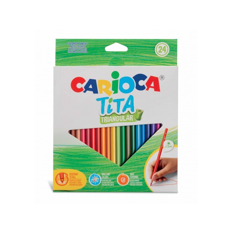 Carioca Tita Lot de 24 crayons triangulaires - Corps triangulaire - Couleurs vives et lavables - Écriture douce - Mine Ø 3 mm