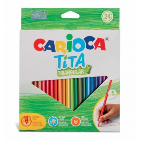 ✅ Carioca Tita Lot de 24 crayons triangulaires - Corps triangulaire - Couleurs vives et lavables - Écriture dou en stock