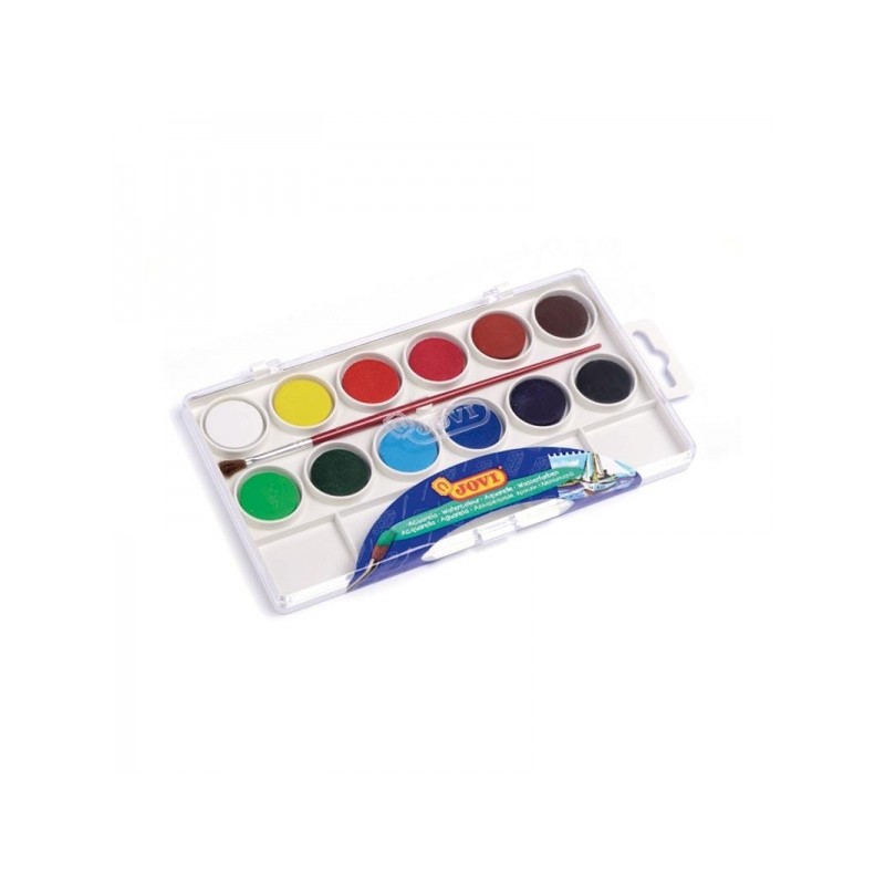 Jovi Pack de 12 Aquarelles en Poêle + Pinceau - Lumineux - Facilement Mélangable - Couleurs Assorties