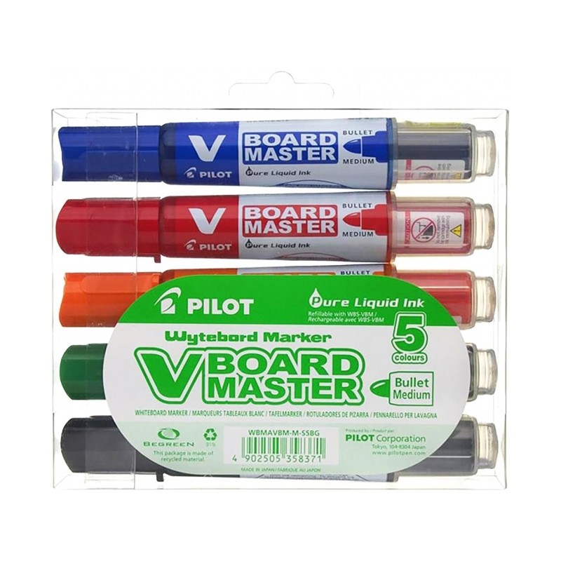 Marqueurs tableau blanc Pilot V-Board Master lot de 5 pointe ronde